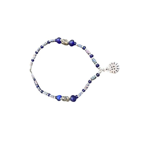 Handmade Blue Beaded Necklace with Silver Pendant Unique Artisan Jewelry Bohemia - Picture 5 of 11